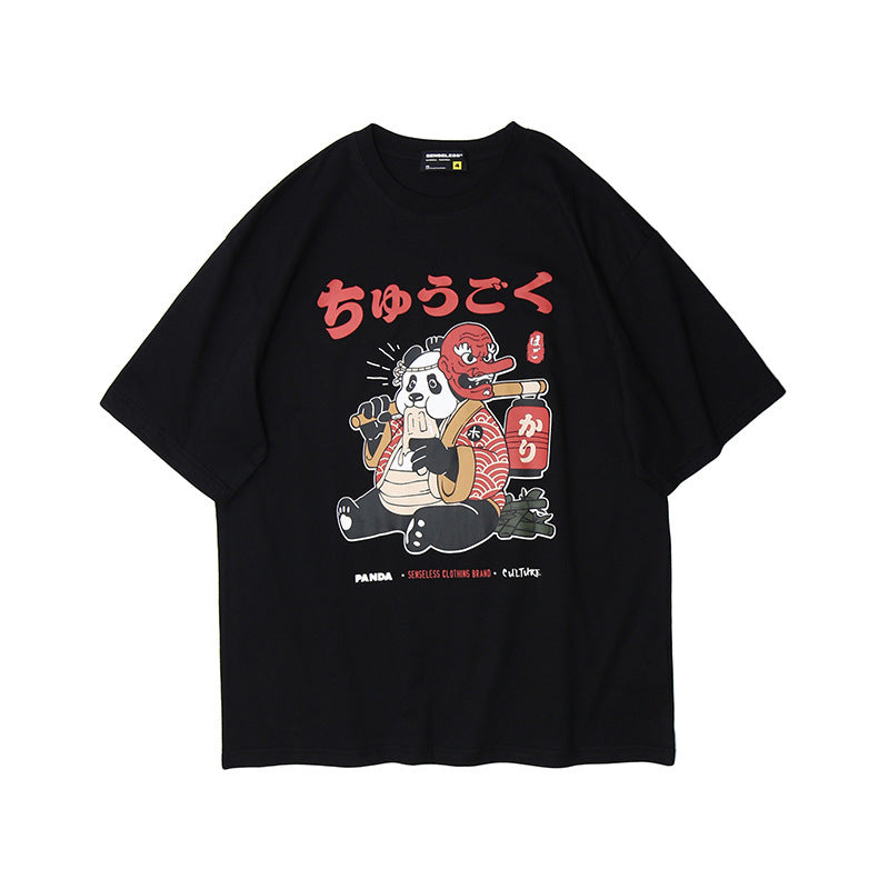 T-Shirt mit japanischem Panda-Print für Männer und Frauen