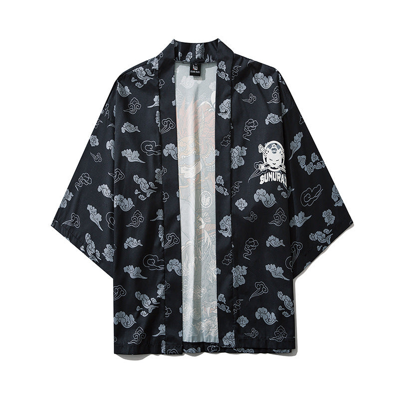 Seven Sleeves Kimono, Cardigan Coat with Print