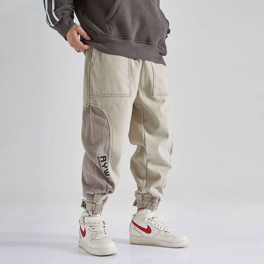 Japanese Men Trousers Loose Fit Spliced Design