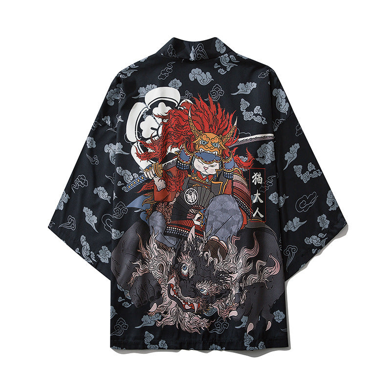 Seven Sleeves Kimono, Cardigan Coat with Print