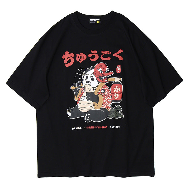T-Shirt mit japanischem Panda-Print für Männer und Frauen