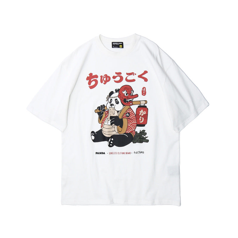 T-Shirt mit japanischem Panda-Print für Männer und Frauen