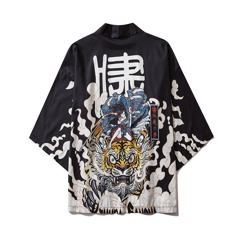 Seven Sleeves Kimono, Cardigan Coat with Print