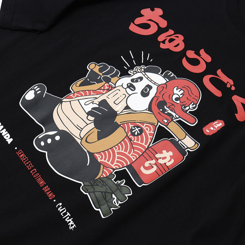 T-Shirt mit japanischem Panda-Print für Männer und Frauen