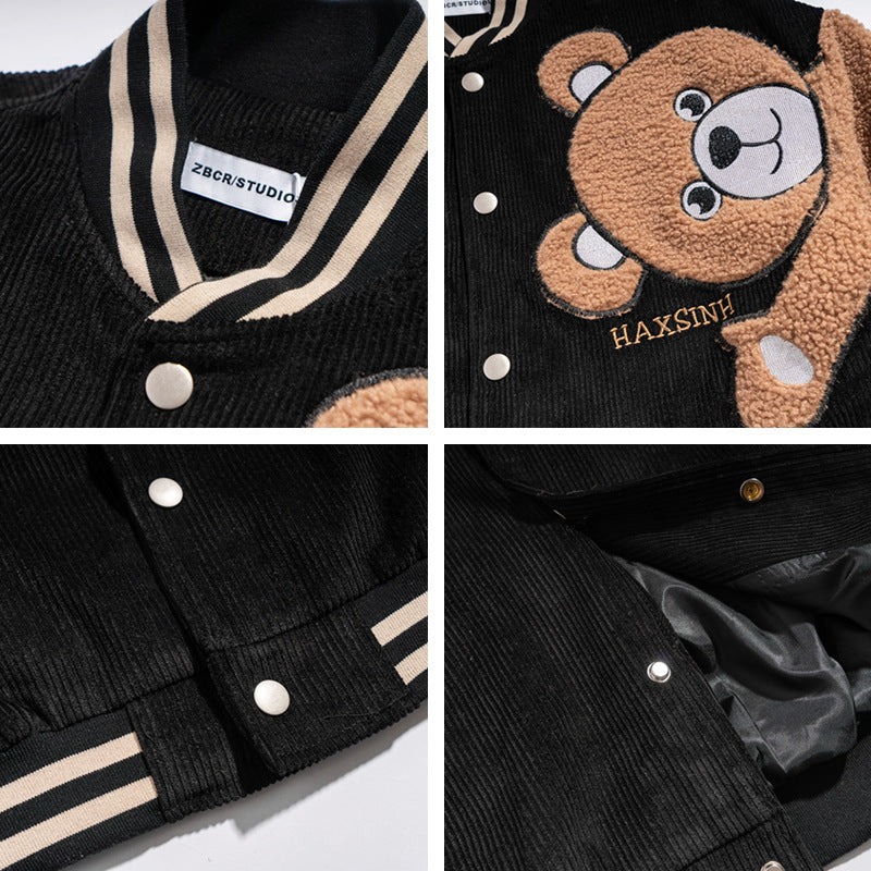 Japanische Retro-Bär-Flocking-Overalljacke für Herren