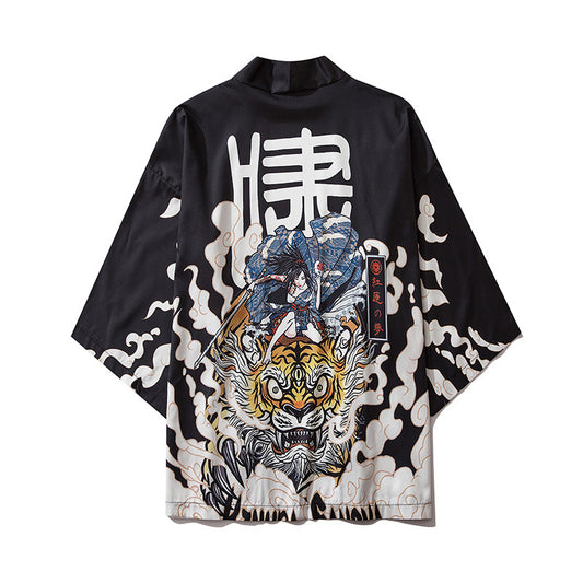 Seven Sleeves Kimono, Cardigan Coat with Print
