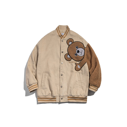 Japanische Retro-Bär-Flocking-Overalljacke für Herren