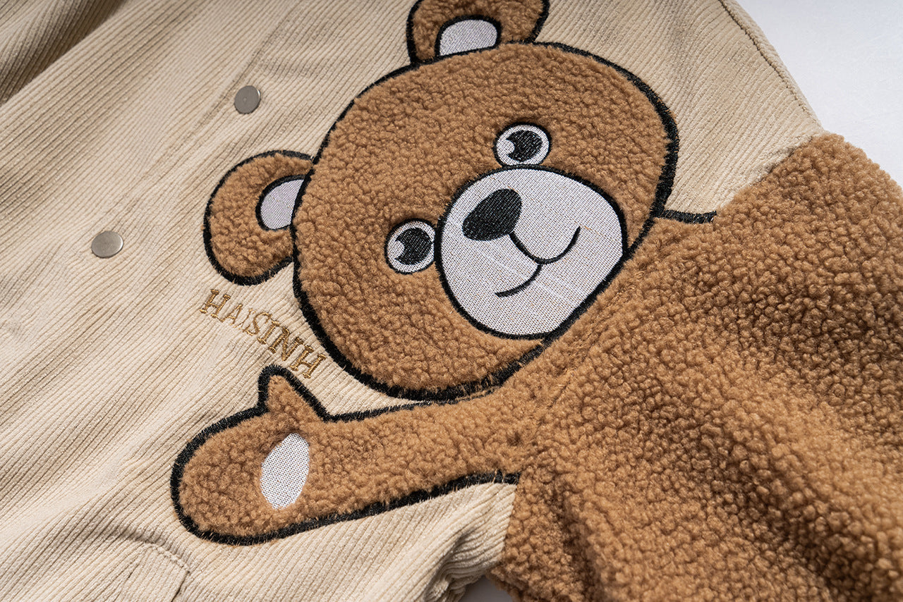 Japanische Retro-Bär-Flocking-Overalljacke für Herren